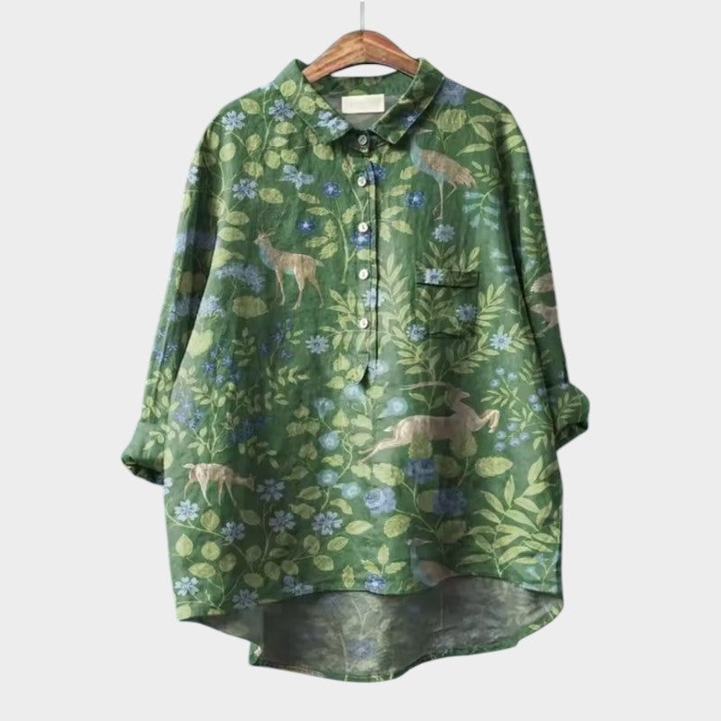 LUCIANA | Oversized Blouse with Stylized Cats and Unique Comfort for Every Day