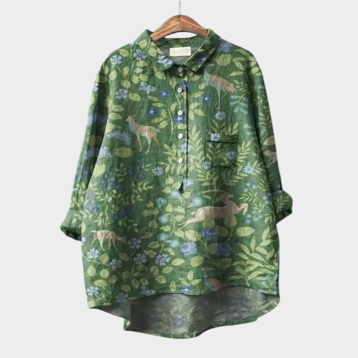 LUCIANA | Oversized Blouse with Stylized Cats and Unique Comfort for Every Day