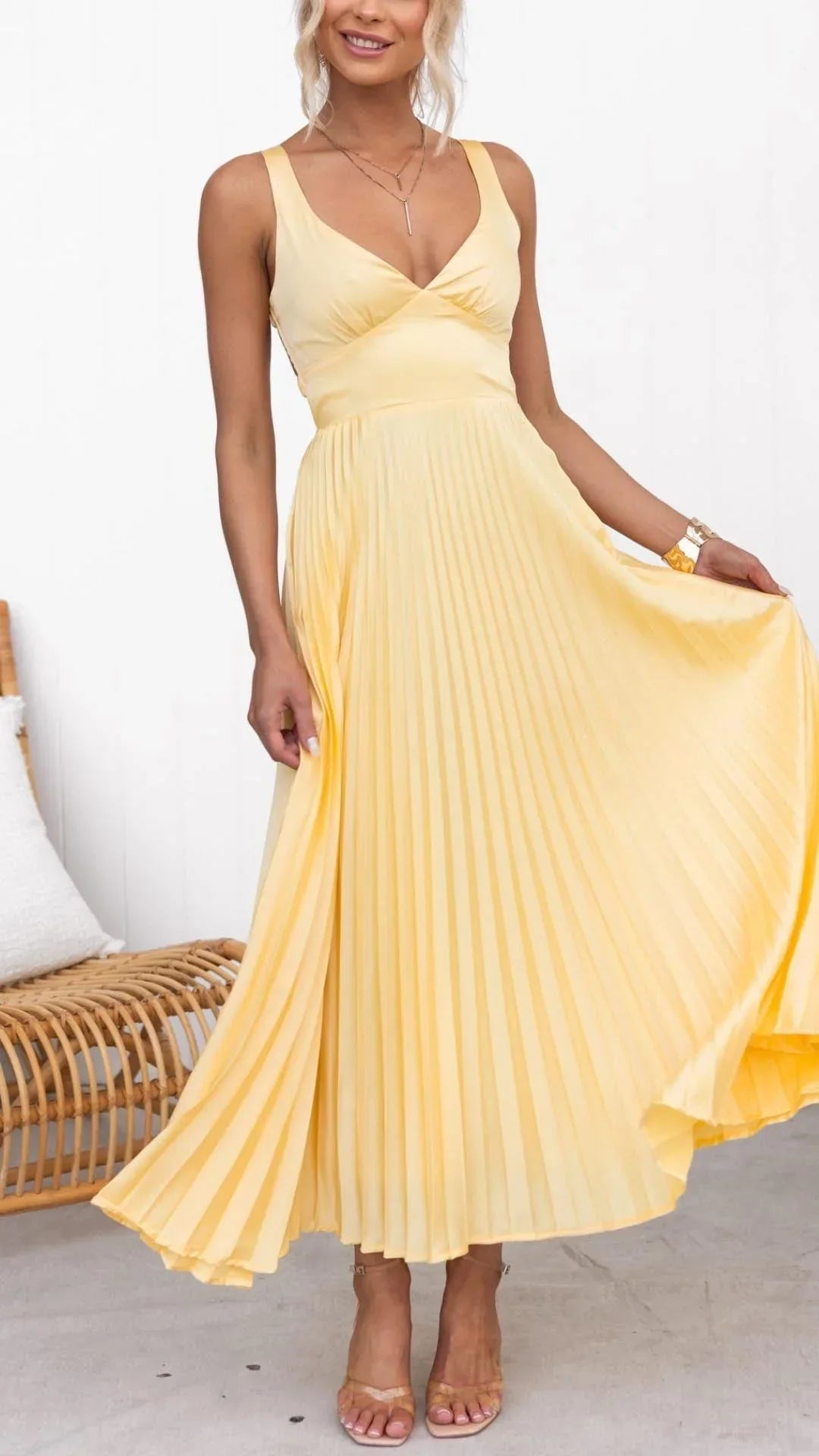 Rosea Maxi Dress with Pleated V-Neck