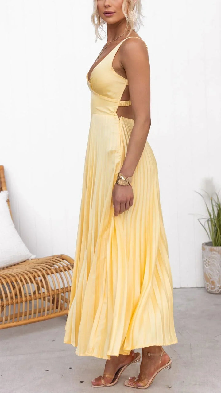 Rosea Maxi Dress with Pleated V-Neck