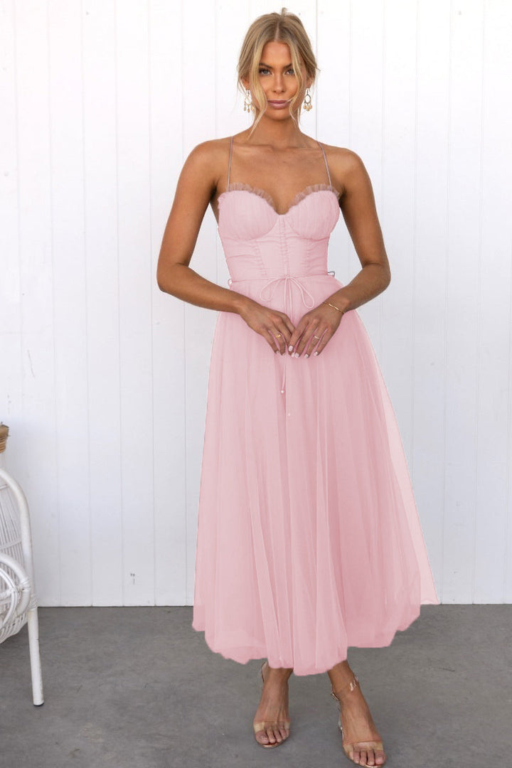 Aria - Modern Princess Chiffon Suspenders Party Maxi Dress