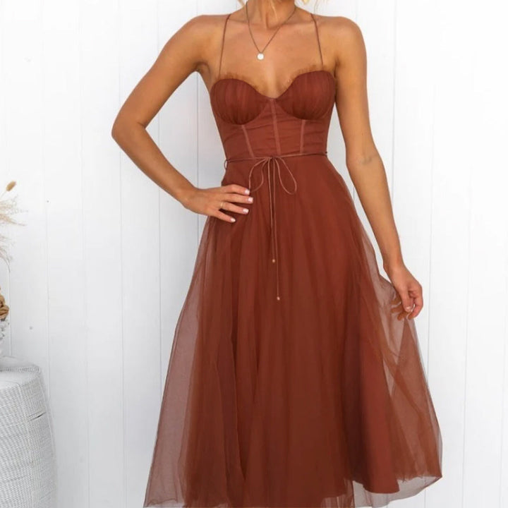 Aria - Modern Princess Chiffon Suspenders Party Maxi Dress