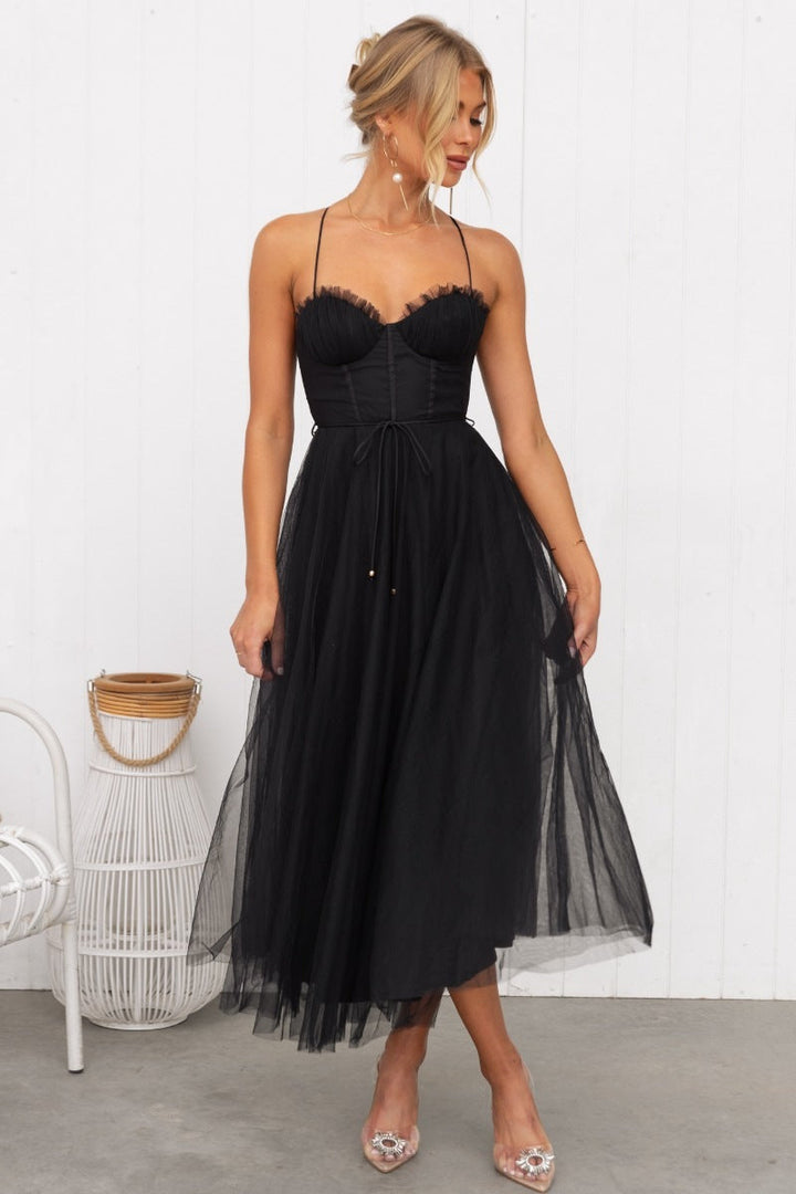 Aria - Modern Princess Chiffon Suspenders Party Maxi Dress