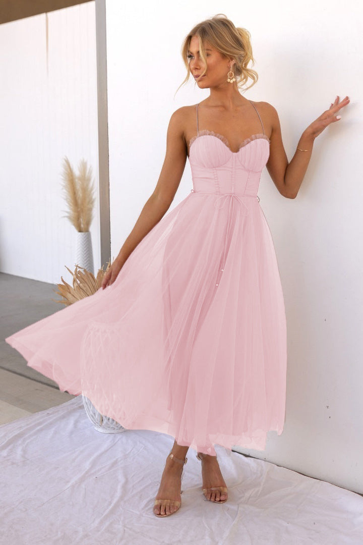 Aria - Modern Princess Chiffon Suspenders Party Maxi Dress