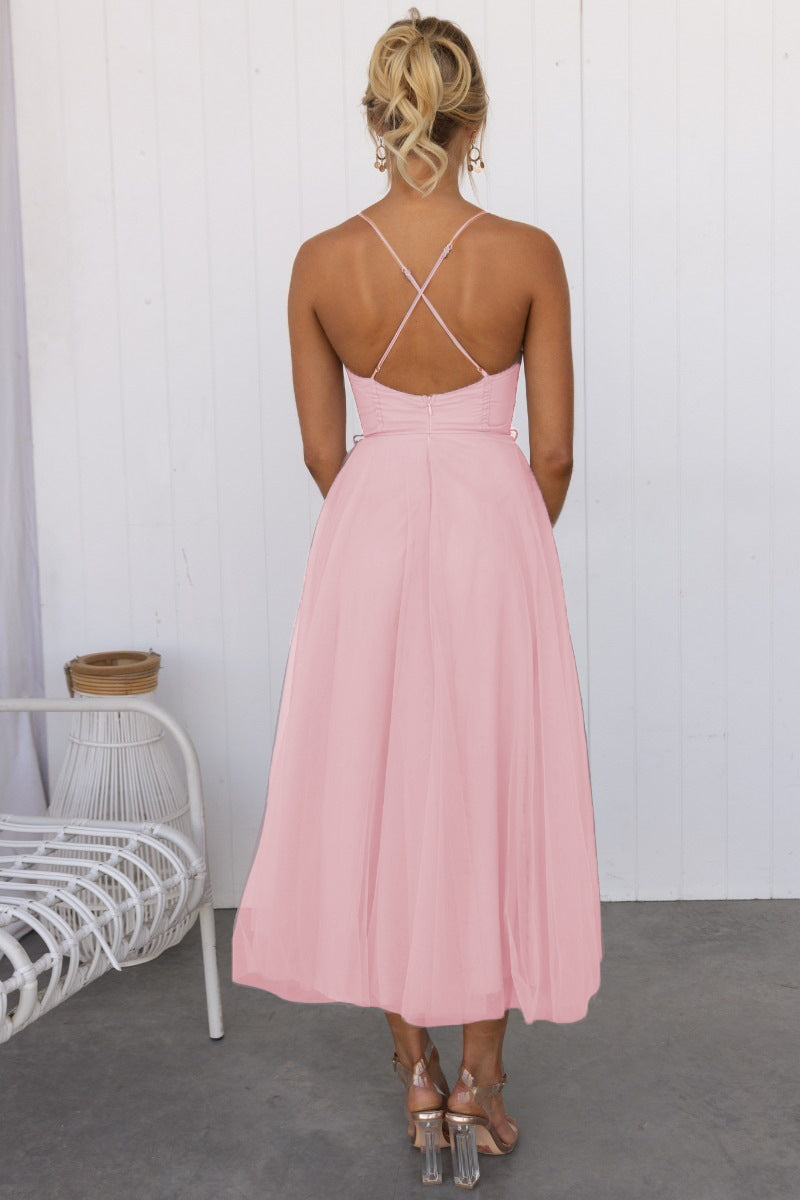 Aria - Modern Princess Chiffon Suspenders Party Maxi Dress