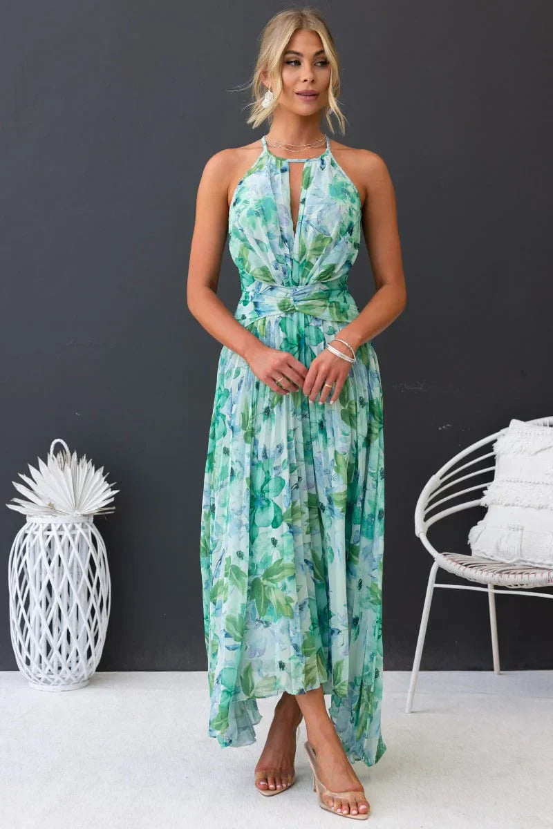 Rosea Elegant Garden Breeze Maxi Dress with Halter