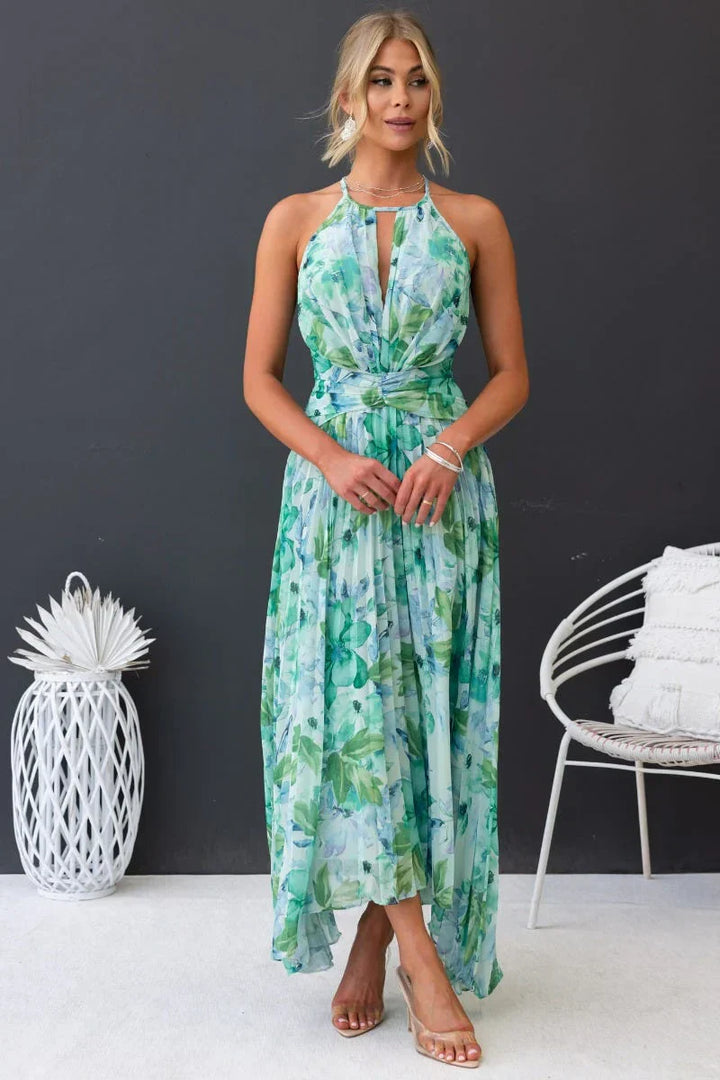 Rosea Elegant Garden Breeze Maxi Dress with Halter