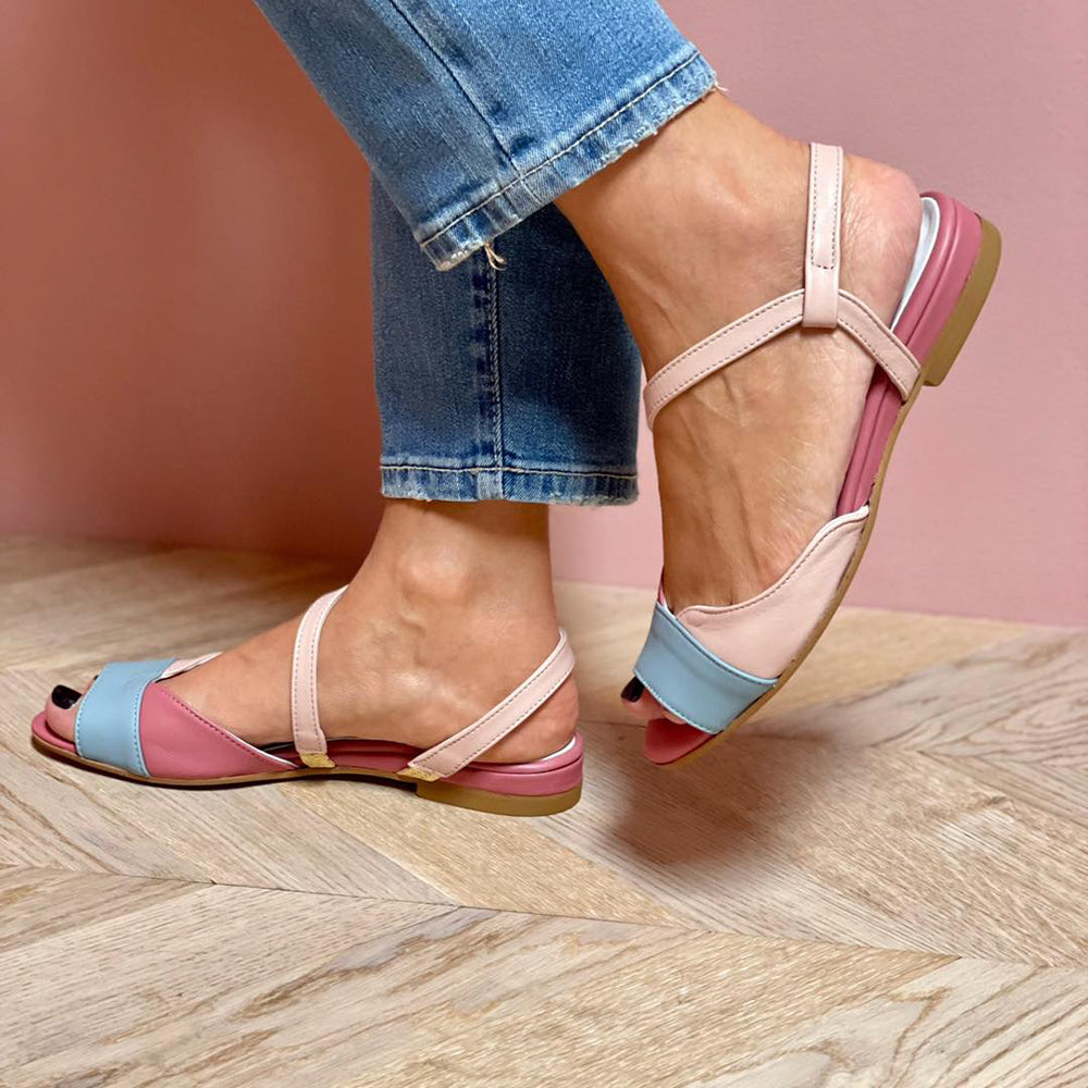 Ellela | Asymmetric Pink Block Color Sandals