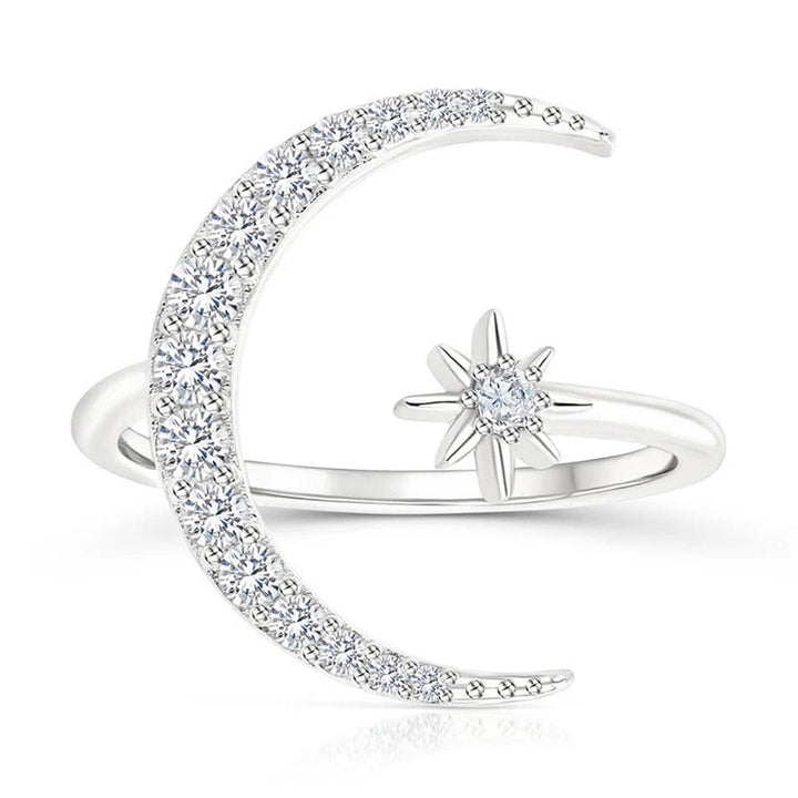 Silver Moon and Stars Ring