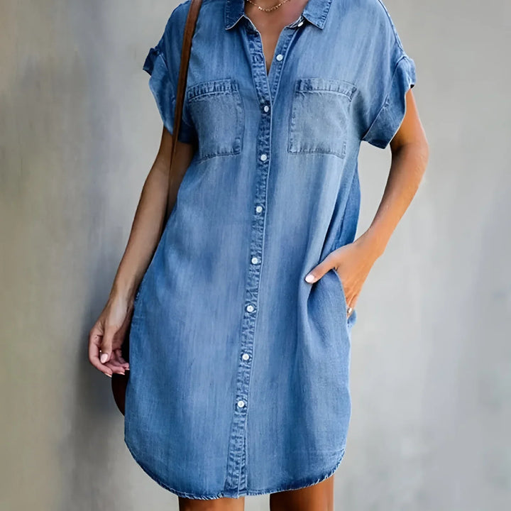 Bruna - Relaxed Cotton Shirt Dress with Button Closure