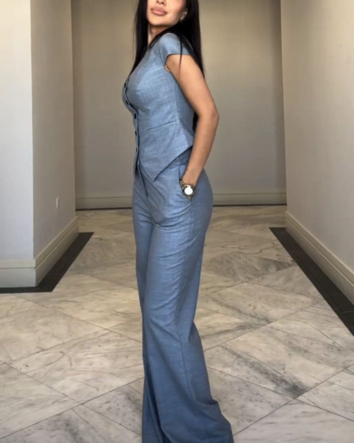 Roksa | V-neck top and trousers set