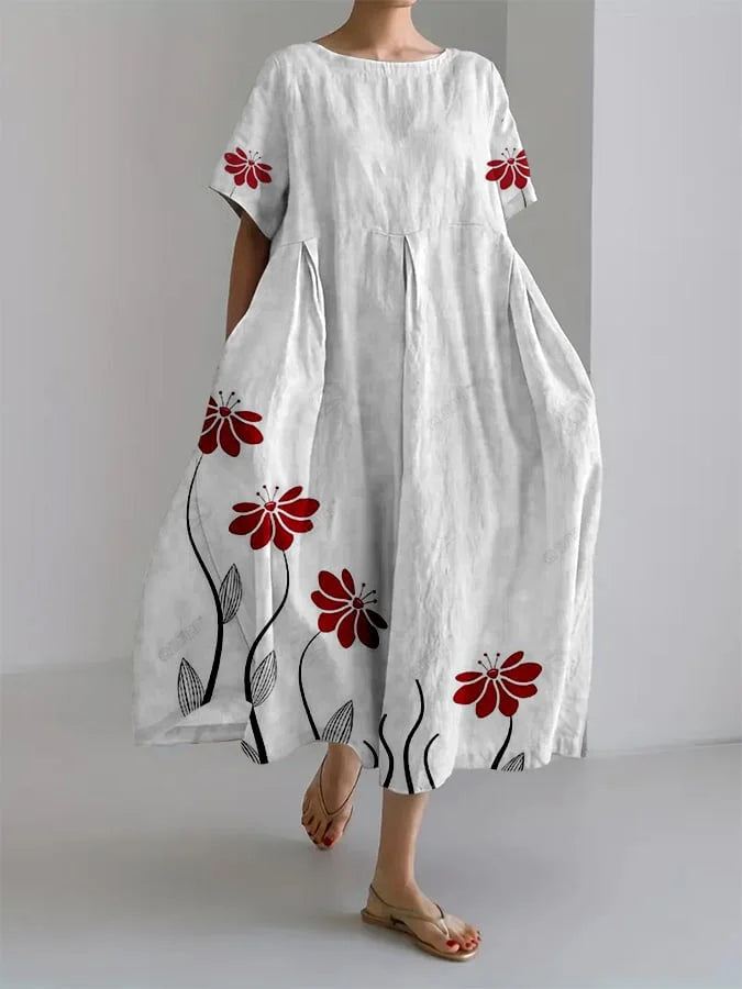 Summer Casual Dress with Enchanting Botanical Print - ROSALIE