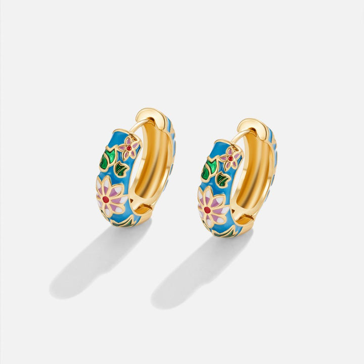 Gold Hoop Earrings with Flower