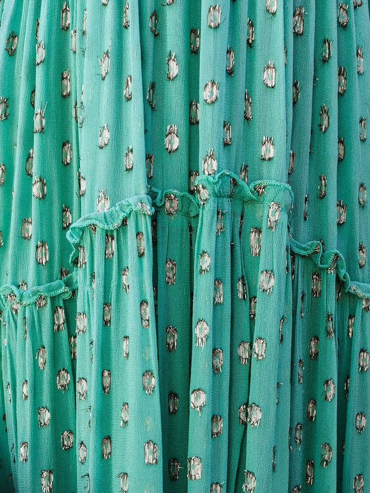 Evi   Green Maxi Dress with V-neck and Summer Ibiza Print