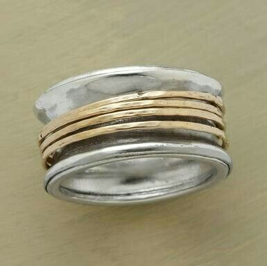 Silver aged gold thread ring