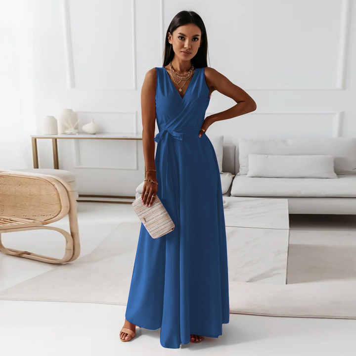 Jessica - Women's Solid Color V-Neck Long Dress