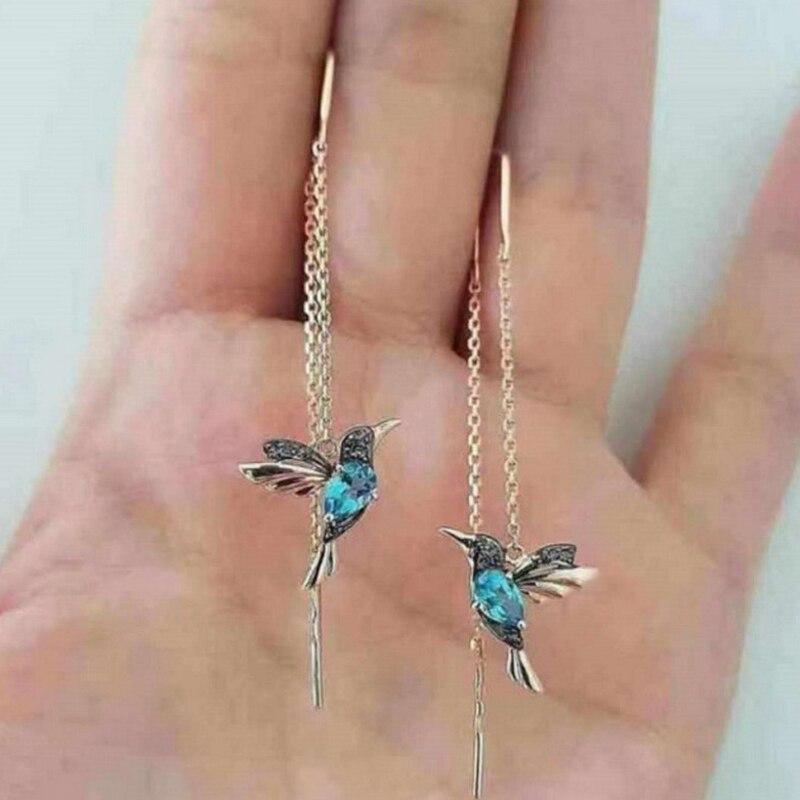 Enamel and Zirconia Hummingbird-Shaped Earrings