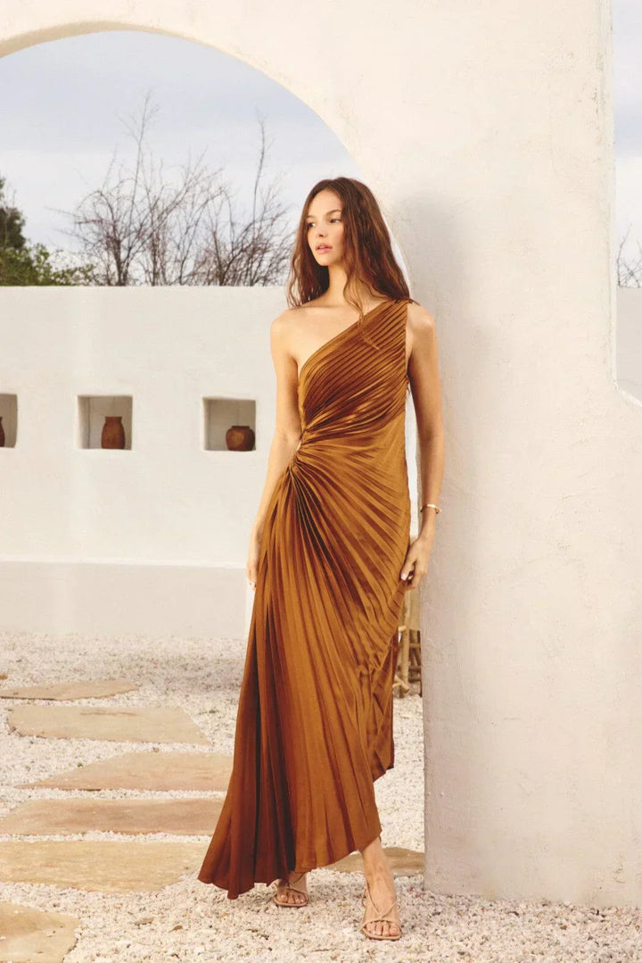 Sylviana - One-Shoulder Pleated Midi Dress