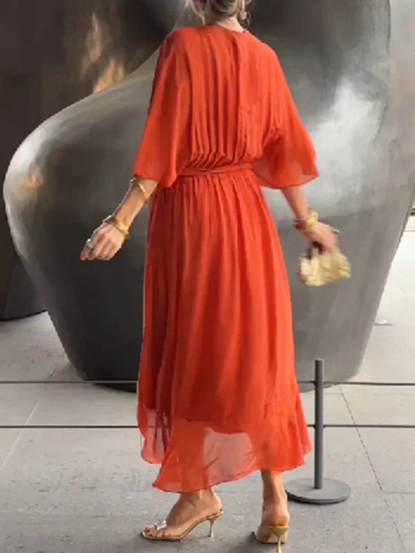 Monica  - Elegant Chiffon Silk Dress with Seductive V-Neck