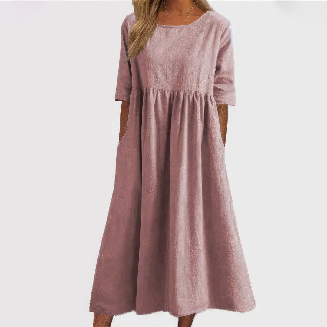 Menorca Cotton Dress with Round Neck and Pockets