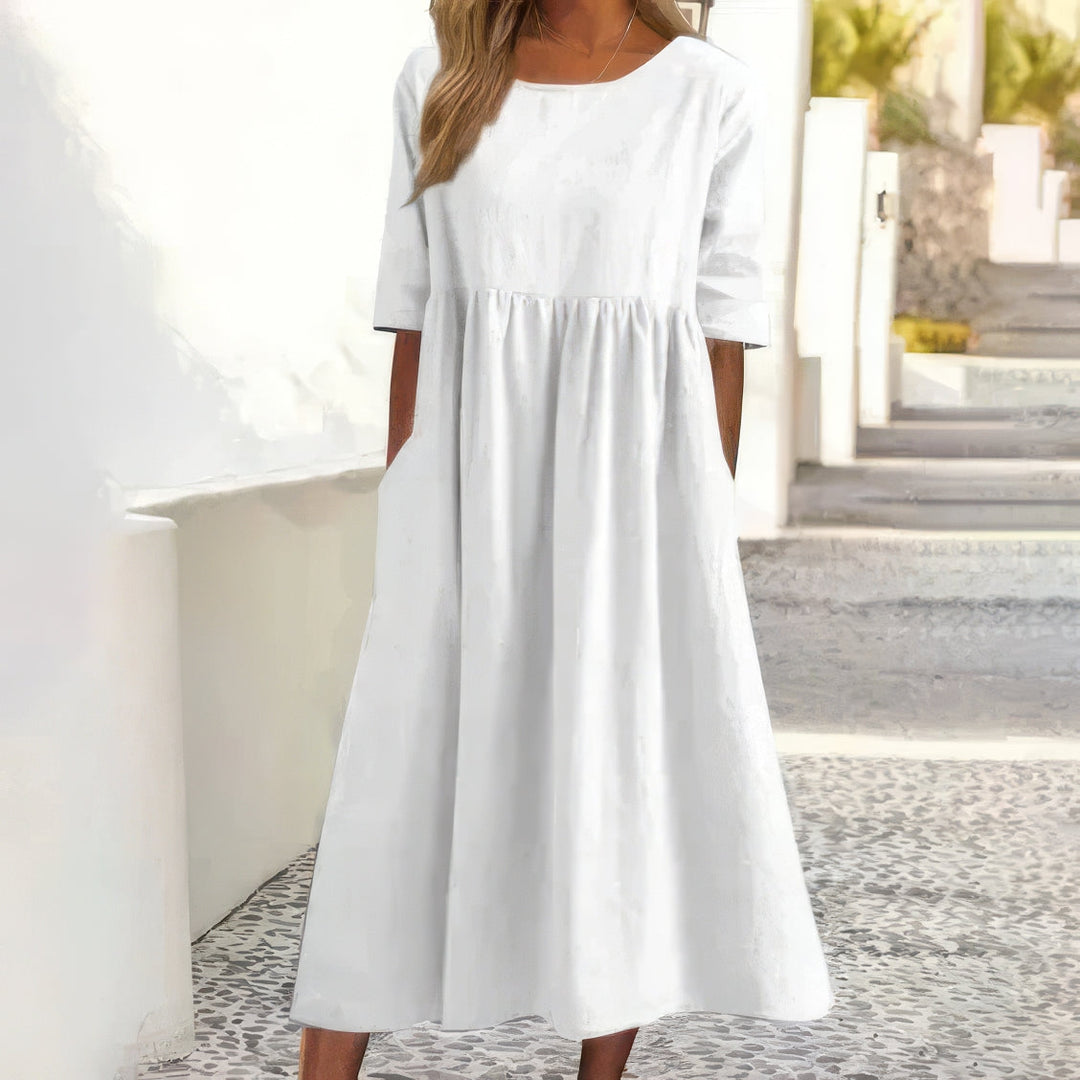 Menorca Cotton Dress with Round Neck and Pockets