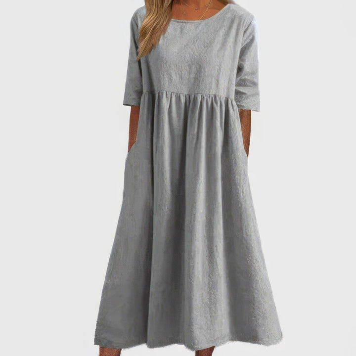 Menorca Cotton Dress with Round Neck and Pockets